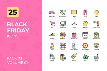 Black Friday icons Collection. Set contains such Icons as shopping, E-commerce, shop online, sale, and more.