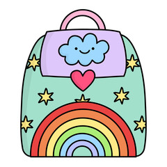 Rainbow backpack illustration, transparent background 
