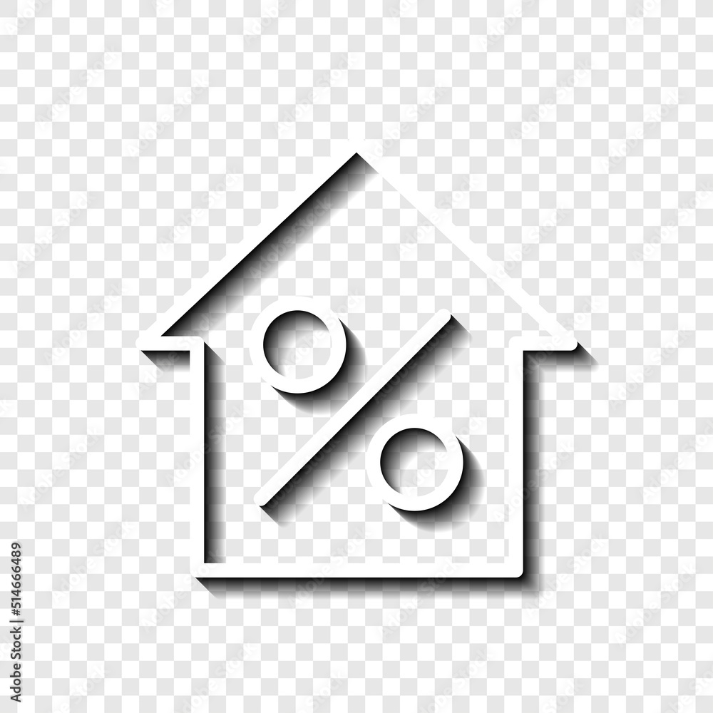 Poster percent, house simple icon vector. flat desing. white with shadow on transparent grid.ai