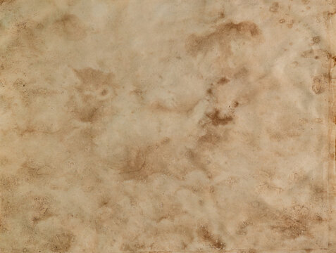 Paper for calligraphy memoir records and book making. Medieval manuscripts page. Yellow grunge ancient parchment paper. Old textured paper on table from above. Old witch book empty page.