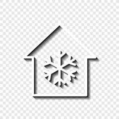 Snow, house simple icon. Flat design. White with shadow on transparent grid.ai