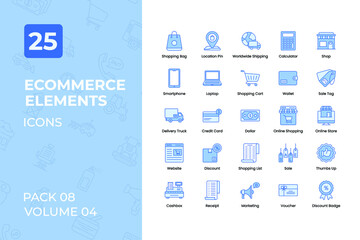 E-Commerce Icons Collection. Set contains such Icons as Shopping Bag, Worldwide Shipping, Shop, Sale Tag, and more.