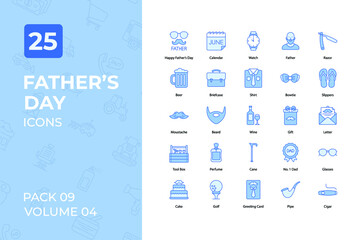 Father Day Icons Collection. Set contains such Icons as best dad, gift, super dad, Watch, and more.