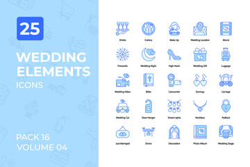 Wedding elements Icons Collection. Set contains such Icons as Wedding, Wedding Ring, Bride, elements Icons Collection. Set contains such Icons as Wedding, Wedding Ring, Bride, Wedding Dress, and more.