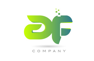 joined AF alphabet letter logo icon combination design with dots and green color. Creative template for company and business