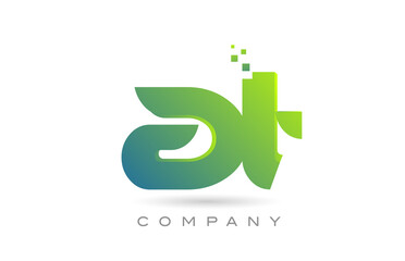joined AT alphabet letter logo icon combination design with dots and green color. Creative template for company and business