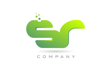 joined SR alphabet letter logo icon combination design with dots and green color. Creative template for company and business