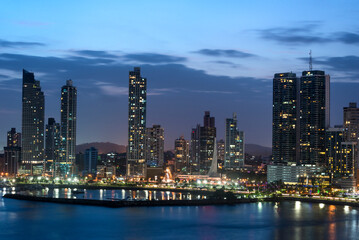 Fototapeta na wymiar City skyline at twilight, Panama city, Panama, Central America