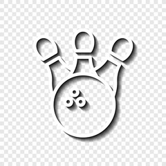 Bowling simple icon vector. Flat design. White with shadow on transparent grid.ai
