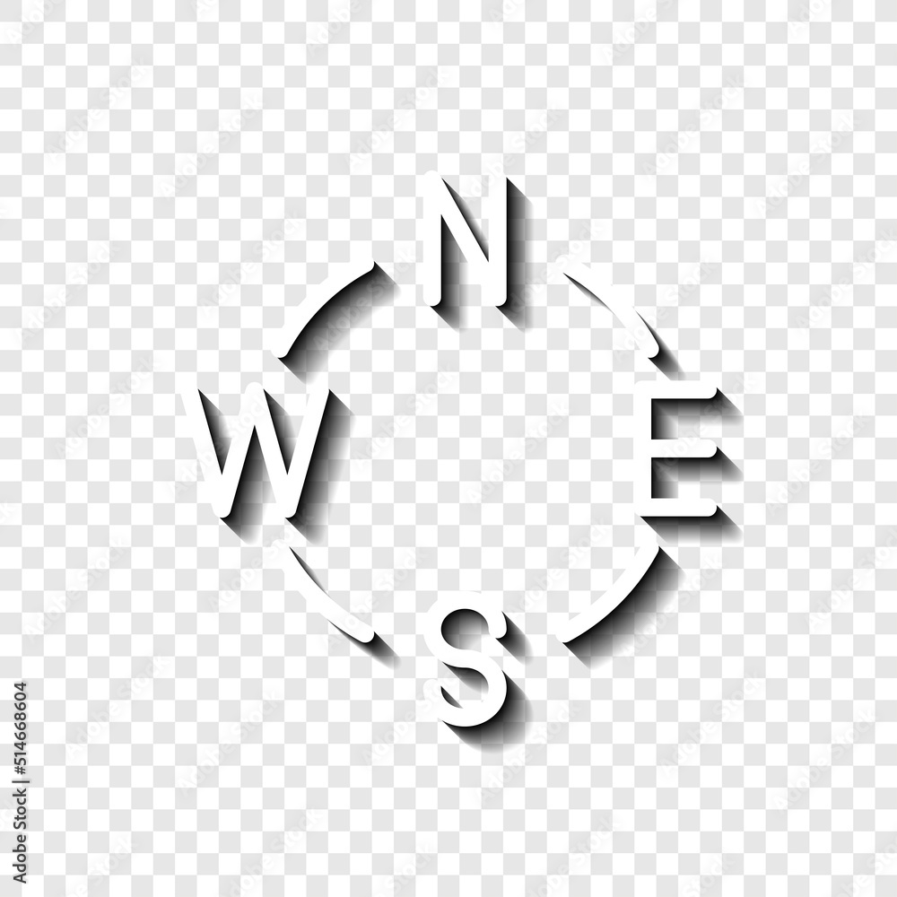 Poster compass simple icon, vector. flat design. white with shadow on transparent grid.ai