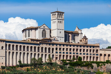 Assisi village in Umbria region, Italy. The most important Italian Basilica dedicated to St....
