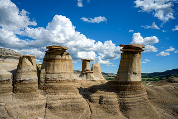 Hoodoos of Drumheller - The Eroded pillars of soft sandstone rock topped with a resilient cap