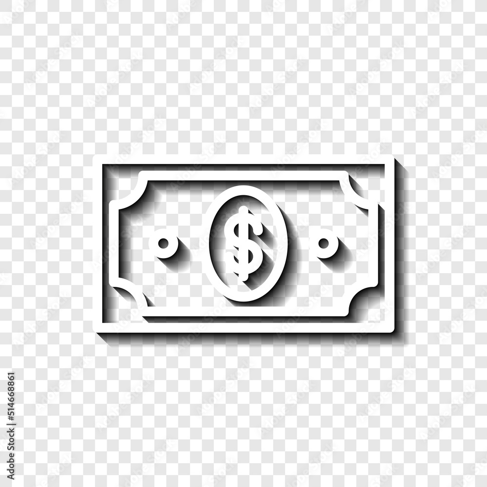 Poster Dollar simple icon, vector. Flat design. White with shadow on transparent grid.ai