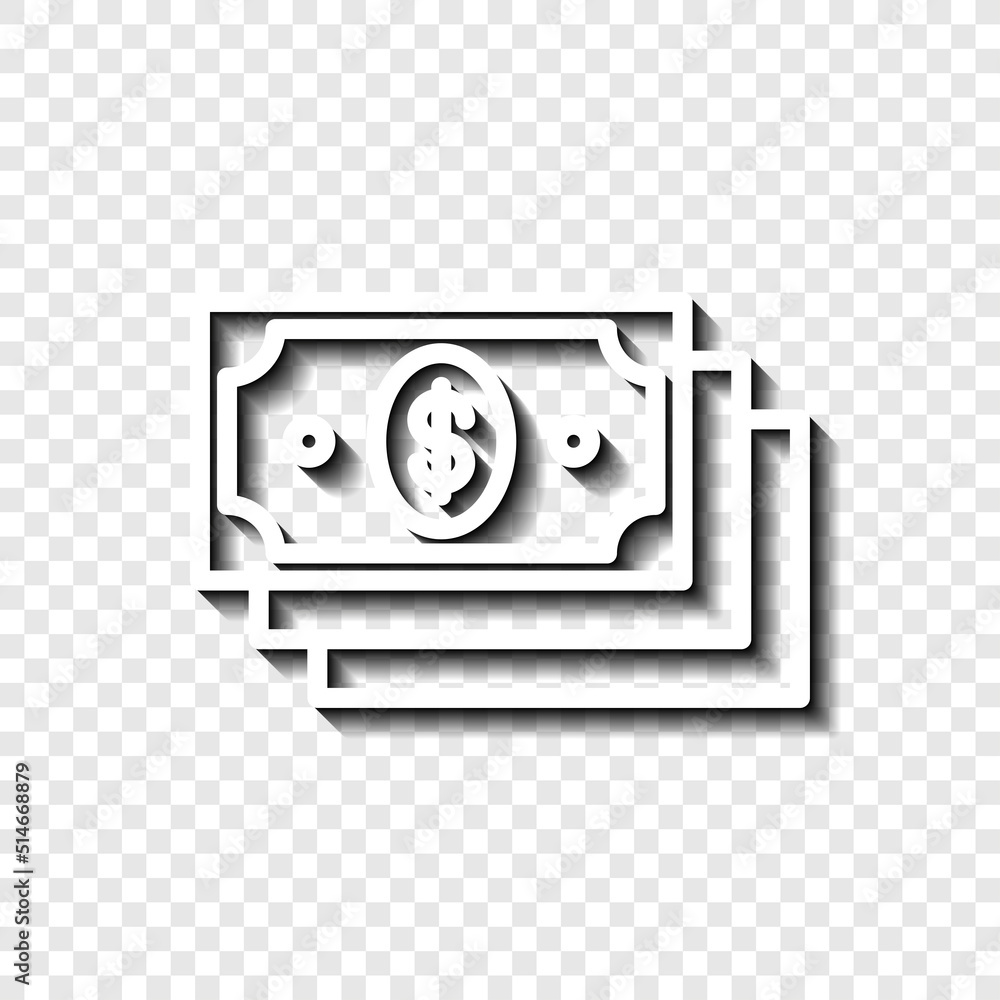 Poster Dollars simple icon, vector. Flat design. White with shadow on transparent grid.ai