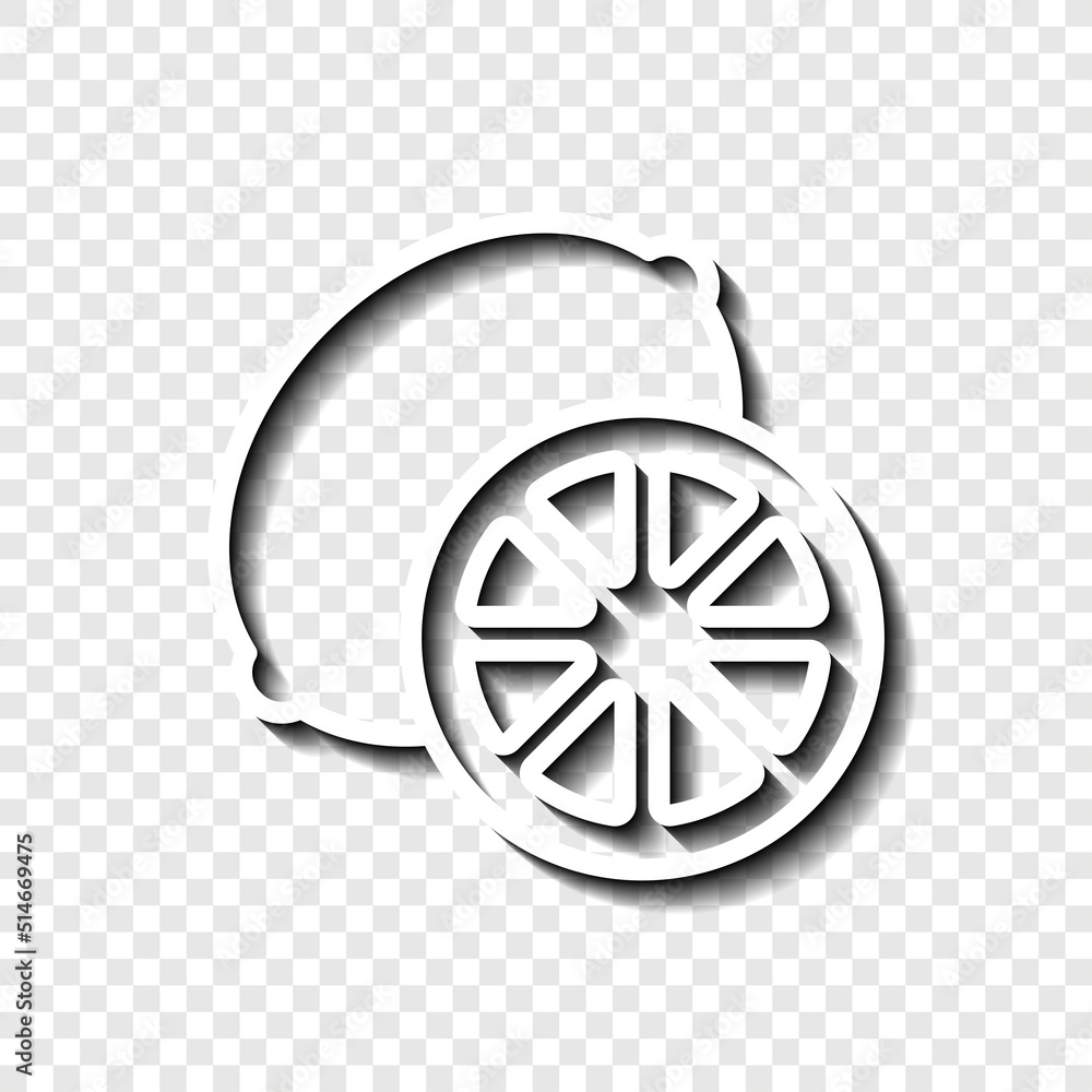 Poster lemon, slice simple icon vector. flat design. white with shadow on transparent grid.ai