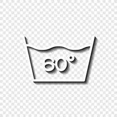 Laundry, 60 degrees simple icon vector. Flat design. White with shadow on transparent grid.ai