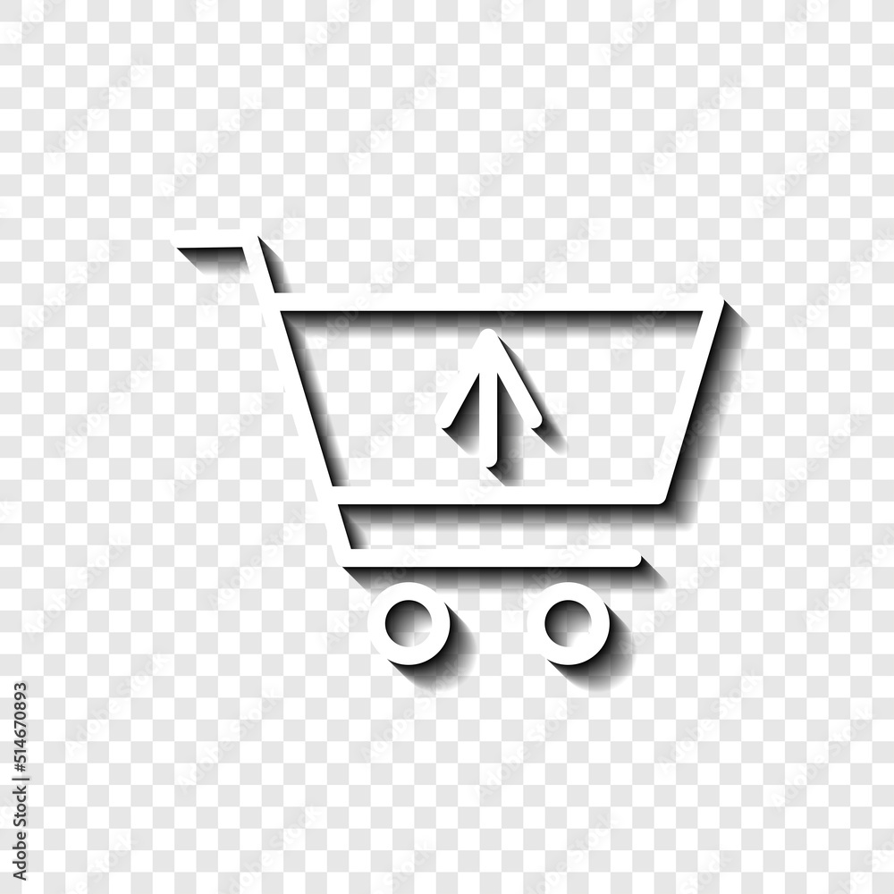 Poster shopping cart, sell simple icon vector. flat design. white with shadow on transparent grid.ai