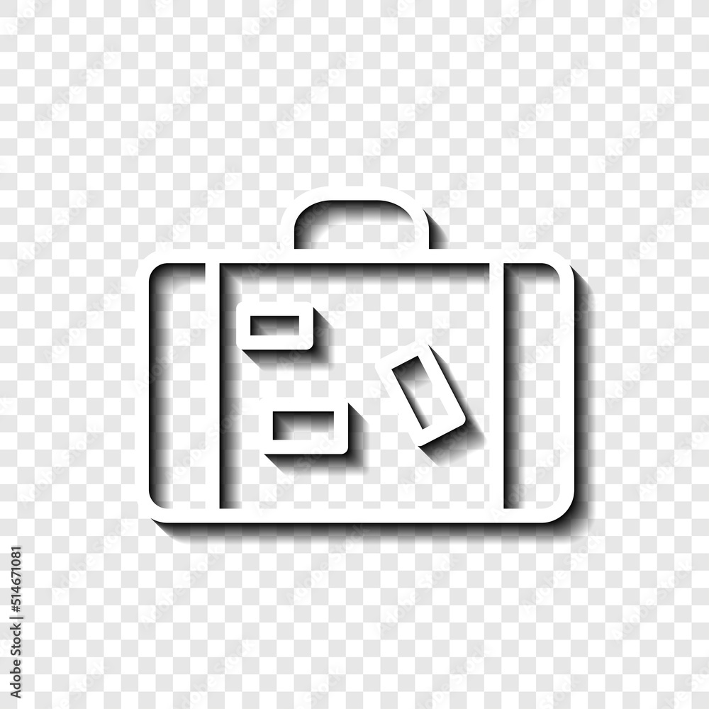 Poster travel bag simple icon vector. flat design. white with shadow on transparent grid.ai