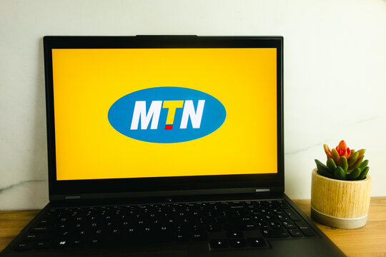 KONSKIE, POLAND - July 02, 2022: MTN Group telecommunications provider logo displayed on laptop computer