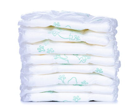 Stack baby diapers on white background isolation