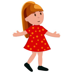 a red-haired girl in a red dress. vector illustration