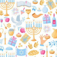 Hanukkah vector seamless pattern. Hand drawn background - 514672865