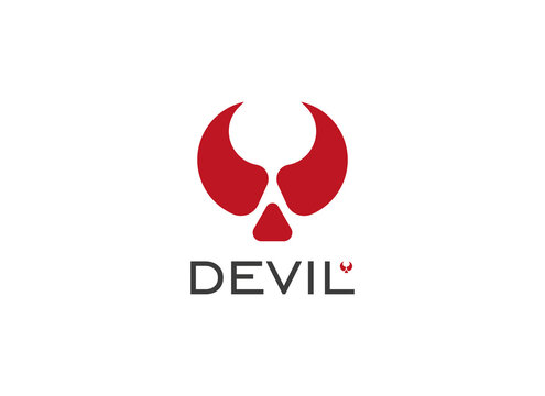 Devil Head Logo. Geometric Shape Horn Icon. Usable for Outdoor, Sport, Business and Branding Logos. Flat vector Design template Element