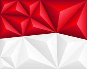 Abstract polygonal background in the form of colorful red and white stripes of the Monegasque flag. Polygonal flag of Monaco.