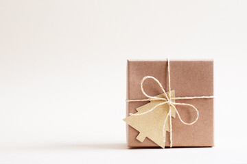 Christmas and zero waste, eco friendly packaging gifts in kraft paper. Christmas New Year Celebration Decorations Concept