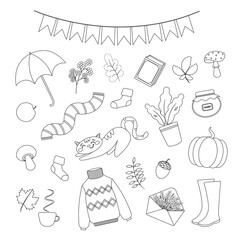 Autumn set.  Сosy collection in line style