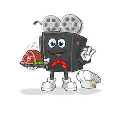 film camera chef with meat mascot. cartoon vector