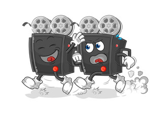 film camera play chase cartoon. cartoon mascot vector