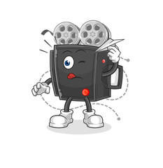 film camera with paper plane character. cartoon mascot vector