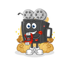 film camera propose with ring. cartoon mascot vector