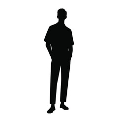 Vector silhouette man standing,  black color, isolated on white background