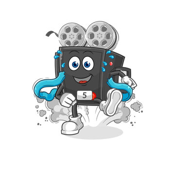 film camera runner character. cartoon mascot vector