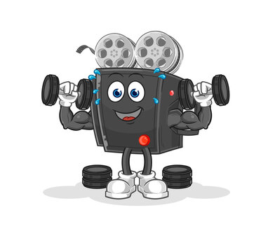 film camera weight training illustration. character vector