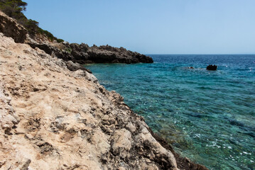 Italy, July 2022: view of the tremiti islands in puglia with its crystalline sea, nature and coves