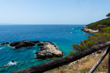 Italy, July 2022: view of the tremiti islands in puglia with its crystalline sea, nature and coves