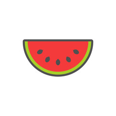Watermelon slice linear icon with colored fill.Vector illustration.