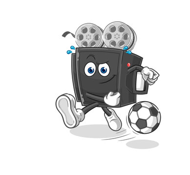 film camera kicking the ball cartoon. cartoon mascot vector