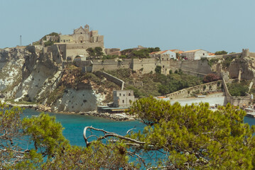 Italy, July 2022: view of the tremiti islands in puglia with its crystalline sea, nature and coves