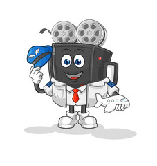 film camera pilot mascot. cartoon vector
