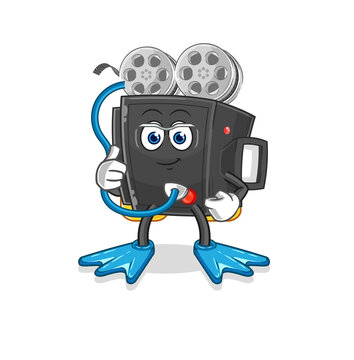 film camera diver cartoon. cartoon mascot vector