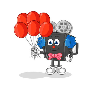 film camera clown with balloons vector. cartoon character