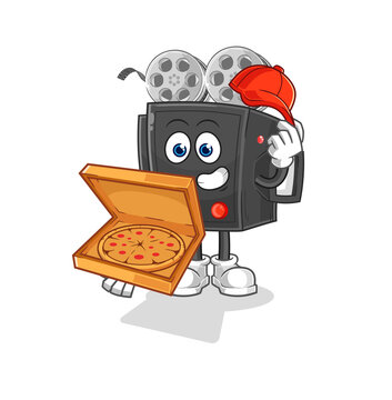 film camera pizza delivery boy vector. cartoon character