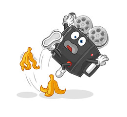 film camera slipped on banana. cartoon mascot vector