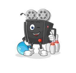 film camera play bowling illustration. character vector