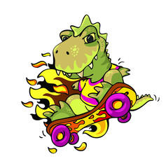 Fototapeta premium funny dinosaur on skateboard 