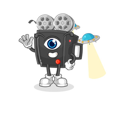 film camera alien cartoon mascot vector